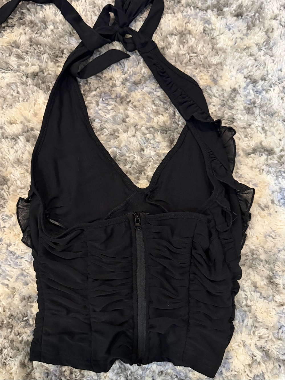 Women’s Black Ruffled Halter Tank Top - Picture 3 of 3